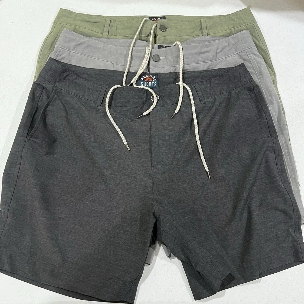 Lot Of 3 Faherty Mens Sz36x7 Gray Green Drawstrings All Day Shorts